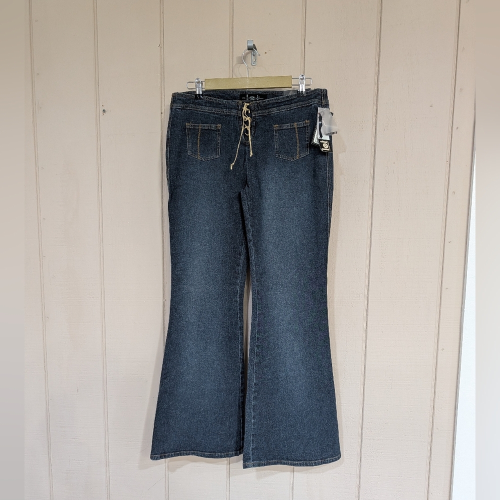 Vintage Y2K L.E.I Corset Lace‎ Up Flare Jeans Pockets low Rise